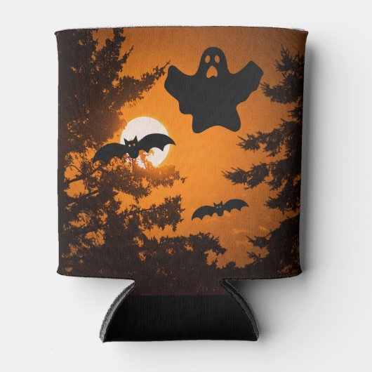 黒とオレンジの不気味ハロウィーンの夜景 缶クーラー (正面)