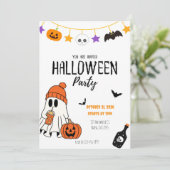 黒とオレンジの例示的ハロウィーン招待状 招待状 (スタンド正面)