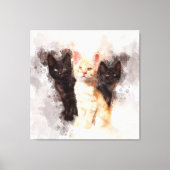 黒とオレンジの可愛い子猫の水彩画トリオ キャンバスプリント (正面)