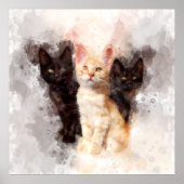 黒とオレンジの可愛い子猫の水彩画トリオ ポスター (正面)