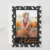 黒とオレンジの幽霊のハロウィンカスタムの写真 シーズンカード (正面)