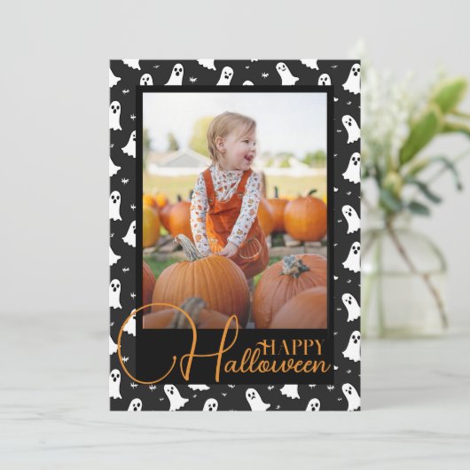 黒とオレンジの幽霊のハロウィンカスタムの写真 シーズンカード (スタンド正面)