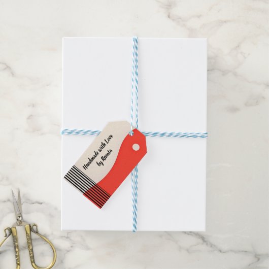 黒とオレンジの抽象的な現代アート ギフトタグ (より糸つき)