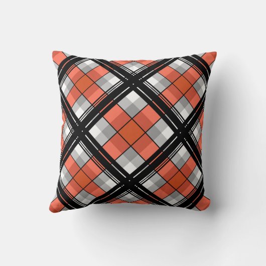黒とオレンジの格子柄 クッション (裏面)