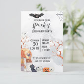 黒とオレンジの水カラーハッピーハローウィン 招待状 (スタンド正面)