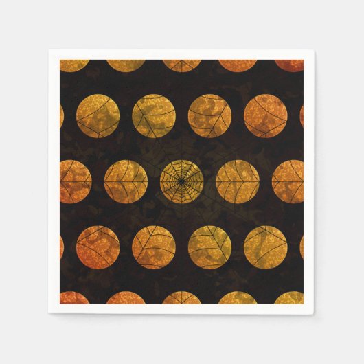 黒とオレンジの水玉模様クモの巣 スタンダードカクテルナプキン (正面)