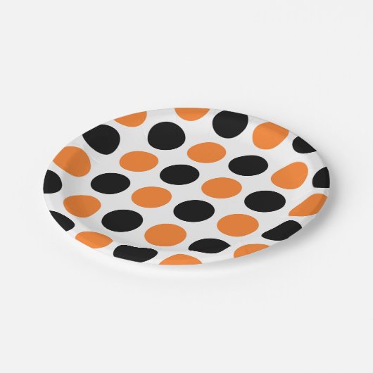 黒とオレンジの水玉模様 ペーパープレート (アングル)