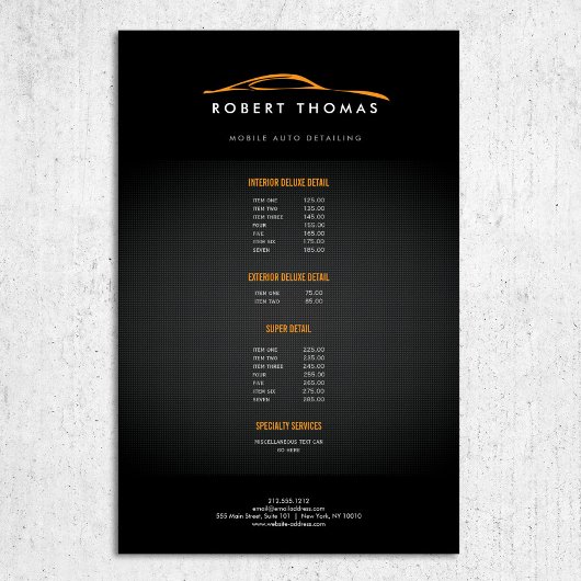 黒とオレンジの自動詳細、自動修復 チラシ