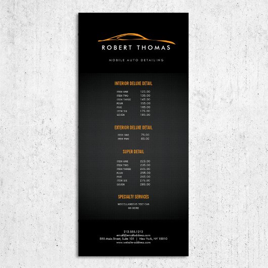 黒とオレンジの自動詳細、自動修復 ラックカード