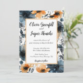 黒とオレンジの花 水彩 結婚式 招待状 (スタンド正面)