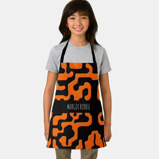 黒とオレンジの迷路抽象芸術幾何学模様 エプロン (インサイチュ)