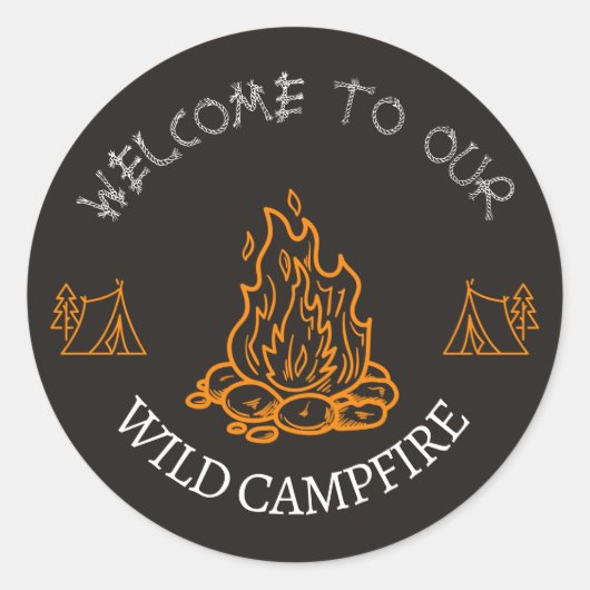 黒とオレンジの野火アドベンチャーラウンドステッカー ラウンドシール (正面)