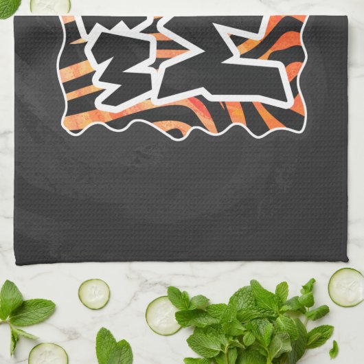 黒とオレンジの野生の私ゼブラ キッチンタオル (折り畳み)