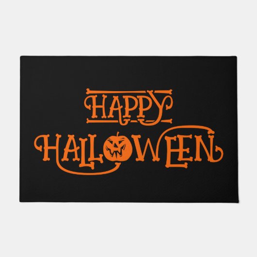 黒とオレンジの骨のハッピーハローウィン ドアマット (正面)