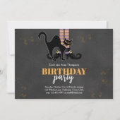 黒とオレンジの魔女 黒猫 誕生日パーティー 招待状 (正面)