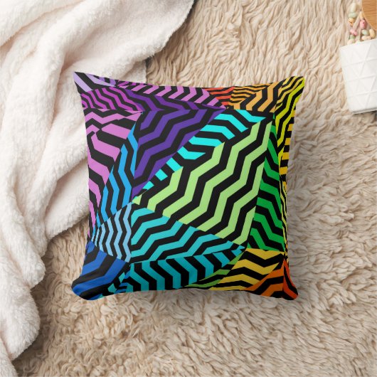 黒とカラフルのパターン抽象芸術幾何学的 クッション (ブランケット)