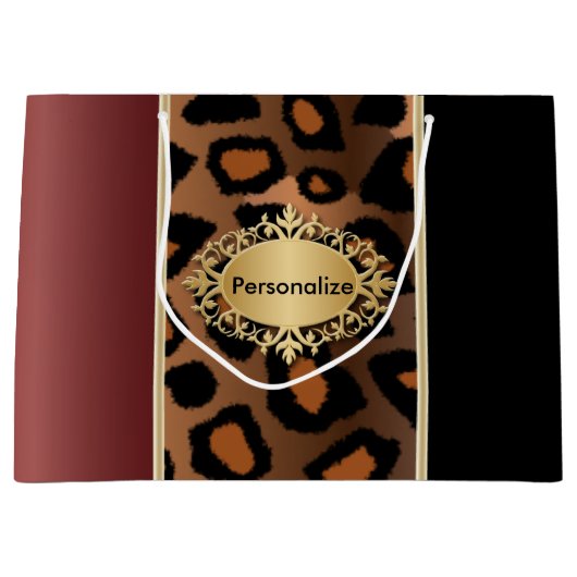 黒とガーネットのヒョウ柄 ラージペーパーバッグ (正面)