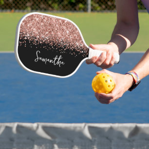 黒とキラキラのバラ金ゴールドGLAMスクリプト名 ピックルボールラケット