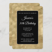 黒とキラキラの金ゴールドインク30th誕生日 招待状 (正面/裏面)