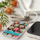黒とキルトブカラフルロック&パーソナライズされた キーホルダー (正面右)