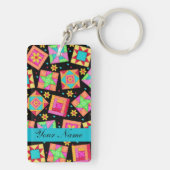 黒とキルトブカラフルロック&パーソナライズされた キーホルダー (裏面)