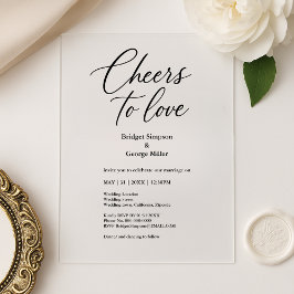 黒とクリアな「Cheers to Love」エレガントな結婚式 アクリル招待状