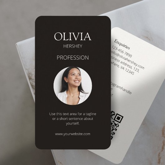 黒とクリーミーなアイボリー写真ソーシャルQRコード 名刺