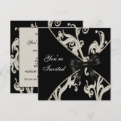 黒とクリームの渦巻きパーティー招待状 招待状 (正面/裏面)