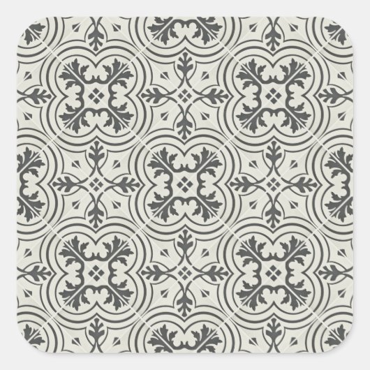 黒とクリームの華美床タイルの模様 スクエアシール (正面)