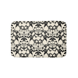 黒とクリーム色のフォークアート Otomi 対称柄 バスマット
