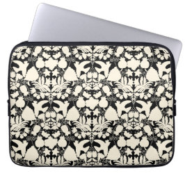 黒とクリーム色のフォークアート Otomi 対称柄 ラップトップスリーブ