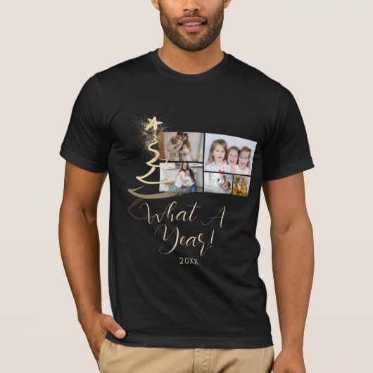 黒とグラデーションの金ゴールドグリッターツリー5枚 Tシャツ (正面)