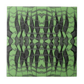 黒とグレイの抽象的な羽状の花柄の葉 タイル (正面)