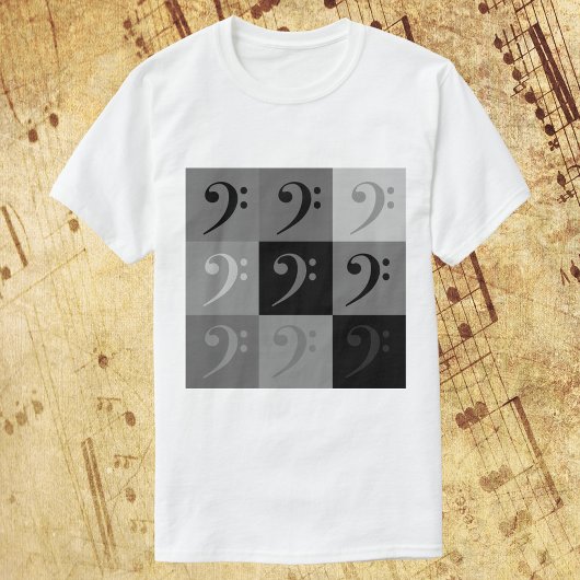 黒とグレーでデザインされた低音部記号の模様 Tシャツ