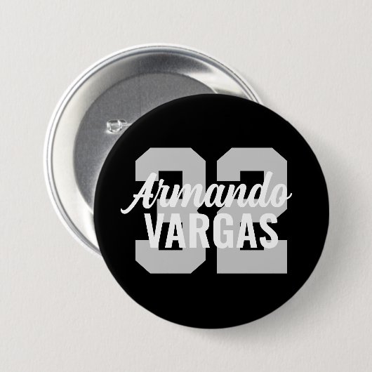 黒とグレーのアスリートジャージー番号 缶バッジ (正面&裏面)