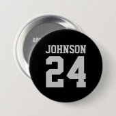黒とグレーのアスリート名ジャージー番号 缶バッジ (正面&裏面)