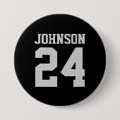 黒とグレーのアスリート名ジャージー番号 缶バッジ (正面)