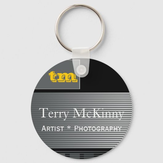 黒とグレーのストライプとキューブのキーチェーン キーホルダー (正面)