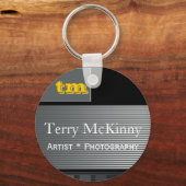 黒とグレーのストライプとキューブのキーチェーン キーホルダー (正面)