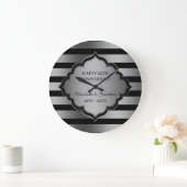 黒とグレーのストライプとフレーム 大きな時計 ラージ壁時計 (ホーム)