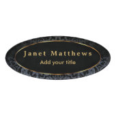 黒とグレーのダマスクと金ゴールドトリムデザイン 名札 (正面)