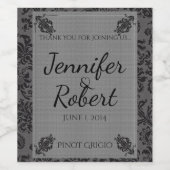 黒とグレーのダマスクのウェディングワインラベル ワインラベル (シングルラベル)