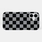 黒とグレーのチェック柄プリント iPhone 16ケース (裏面横)