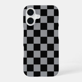 黒とグレーのチェック柄プリント iPhone 16ケース