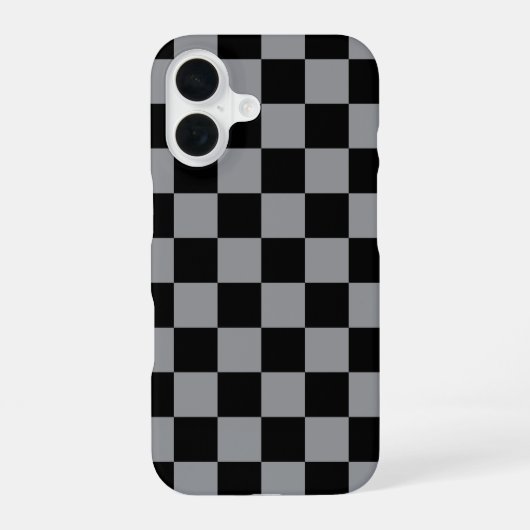 黒とグレーのチェック柄プリント iPhone 16ケース (裏面)