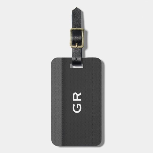 黒とグレーのレザーテクスチャ ラゲッジタグ (正面縦)