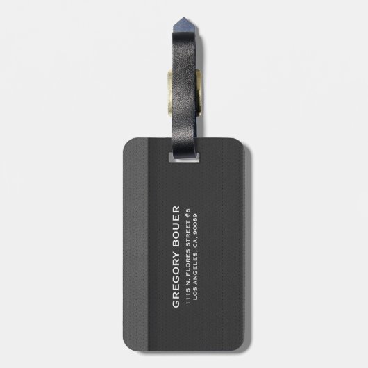 黒とグレーのレザーテクスチャ ラゲッジタグ (裏面縦)