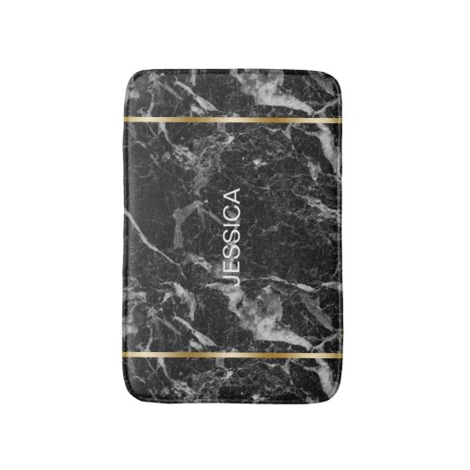 黒とグレーの大理石フェイクゴールドアクセント バスマット (正面縦)