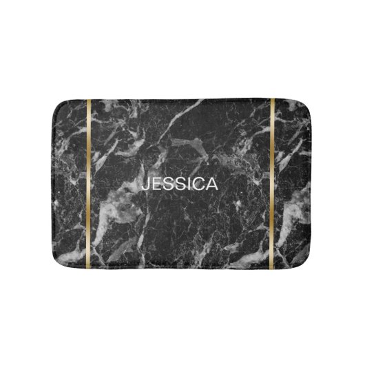 黒とグレーの大理石フェイクゴールドアクセント バスマット (正面)