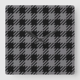 黒とグレーの格子柄 スクエア壁時計